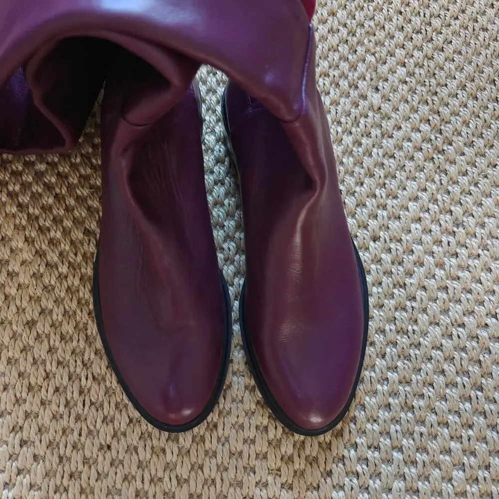 Stuart Weitzman City Boot Cabernet Burgundy Leather OTK Boots 5.5 36 S4829